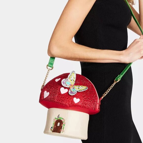Betsey Johnson Kitsch Mush Love Crossbody Bag Mushroom & Butterfly New Sealed - Picture 11 of 14
